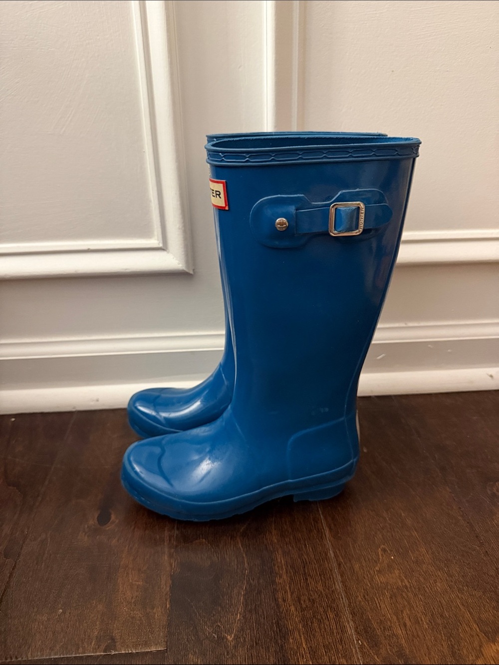 Hunter Boots w/ Reflectors Teal Original Kids Gloss US Boy Size 1 Girl Size 2